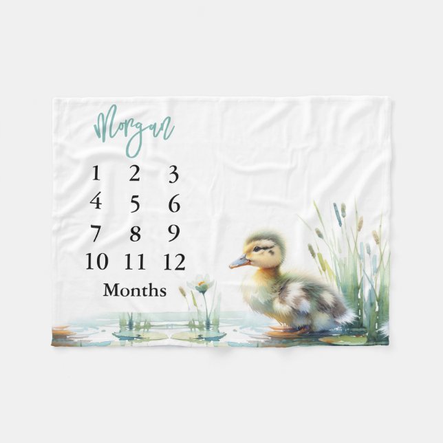 Blue Baby Boy Milestone Blanket Ducks (Front (Horizontal))