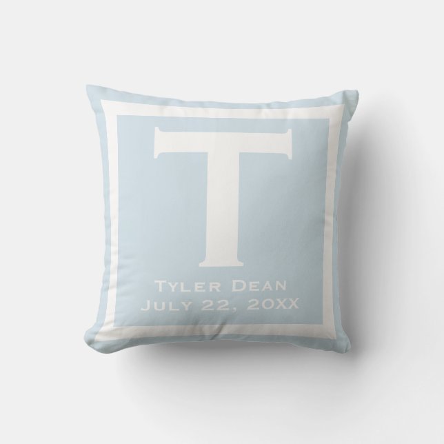 Blue Baby Boy Name Birthday Newborn Gift Throw Pillow (Front)