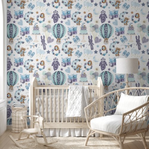 Blue Baby Boy Nursery  Wallpaper