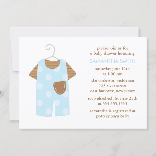 Blue Baby Boy Outfit Baby Shower Invitation