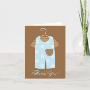 Blue Baby Boy Outfit Baby Shower Thank You Card