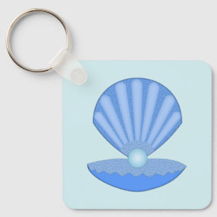 Blue Baby Boy Oyster shell and Pearl Baby Shower Keychain