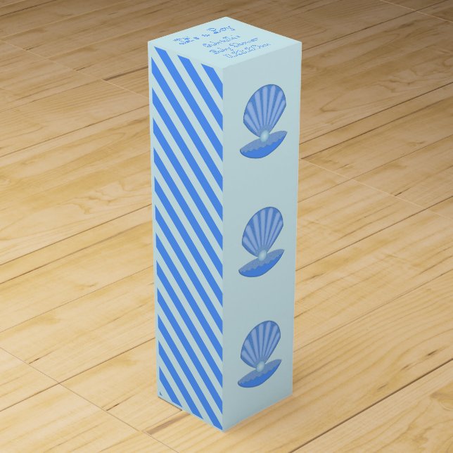 Blue Baby Boy Oyster shell and Pearl Baby Shower Wine Box (Front)