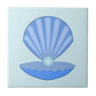 Blue Baby Boy Oyster shell and Pearl Ceramic Tile