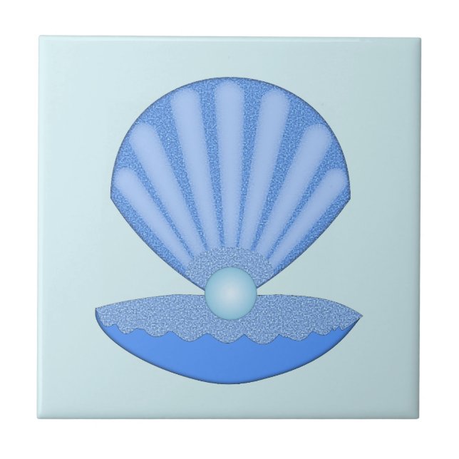 Blue Baby Boy Oyster shell and Pearl Ceramic Tile (Front)