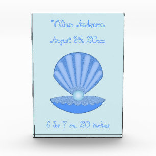 Blue Baby Boy Oyster shell and Pearl Custom Acrylic Award