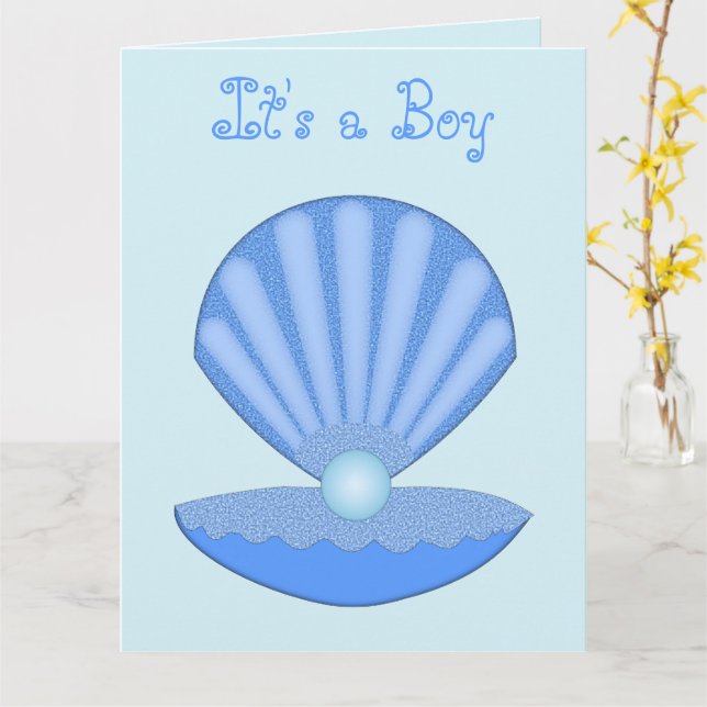 Blue Baby Boy Oyster shell and Pearl Custom Card (Yellow Flower)
