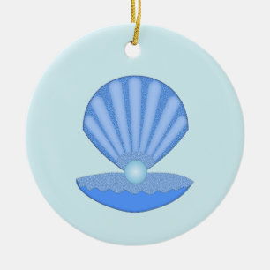 Blue Baby Boy Oyster shell and Pearl Custom Ceramic Ornament