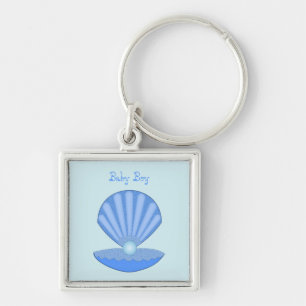 Blue Baby Boy Oyster shell and Pearl Custom Keychain