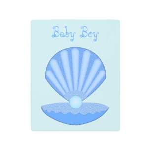 Blue Baby Boy Oyster shell and Pearl Custom Metal Print