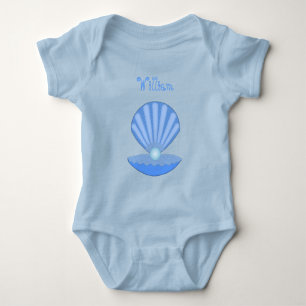 Blue Baby Boy Oyster shell and Pearl Custom Name Bodysuit