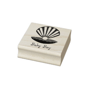 Blue Baby Boy Oyster shell and Pearl Custom Rubber Stamp