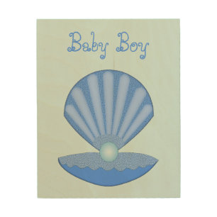 Blue Baby Boy Oyster shell and Pearl Custom Wood Wall Art