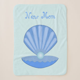 Blue Baby Boy Oyster shell and Pearl New Mom Sherpa Blanket