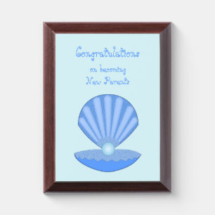 Blue Baby Boy Oyster shell and Pearl New Parents Award Plaque