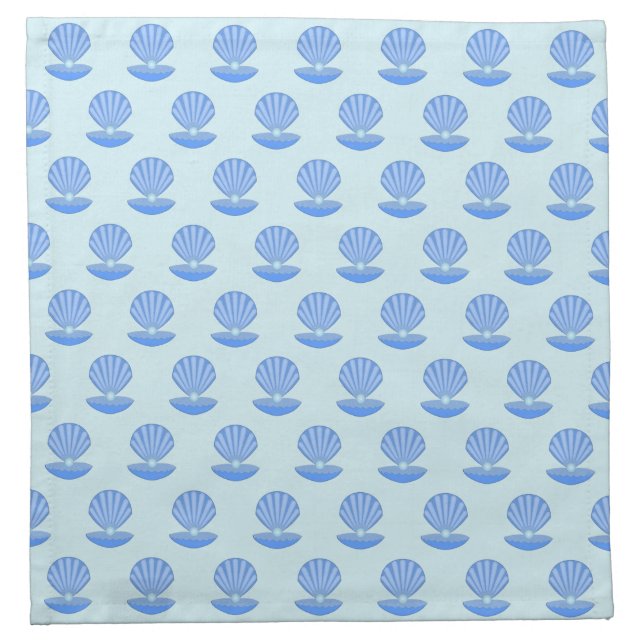 Blue Baby Boy Oyster shell and Pearl Patterned Cloth Napkin (Front)