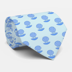 Blue Baby Boy Oyster shell and Pearl Patterned Neck Tie