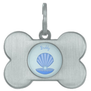 Blue Baby Boy Oyster shell and Pearl Pet Name ID Tag