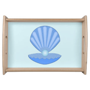 Blue Baby Boy Oyster shell and Pearl Serving Tray
