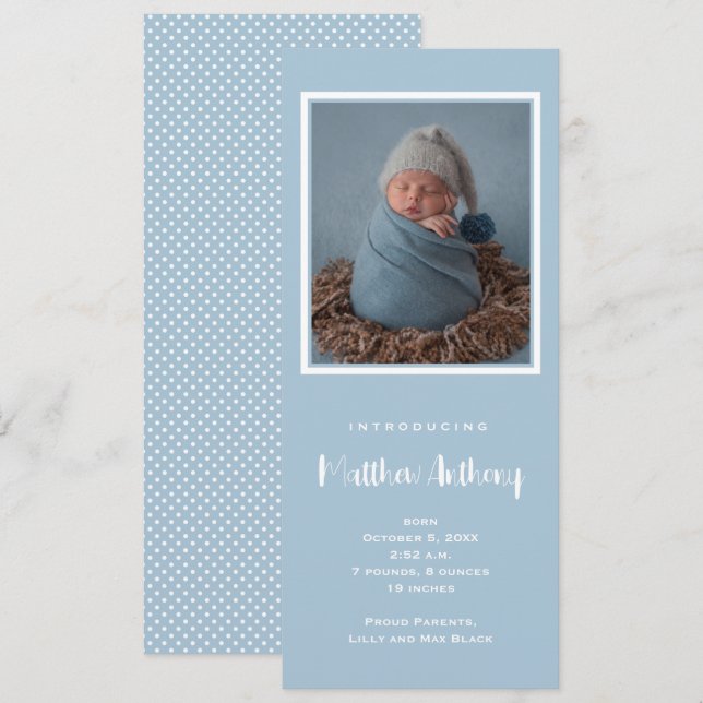 Blue Baby Boy Photo Birth Announcement (Front/Back)