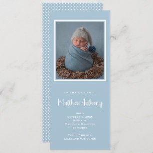 Blue Baby Boy Photo Birth Announcement