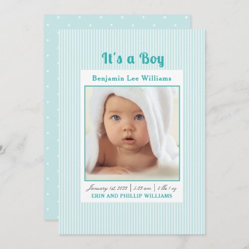 Blue Baby Boy Photo Birth Announcement