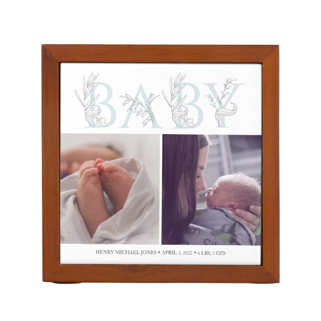 Blue Baby Boy Photo Collage Desk Organizer (Front)