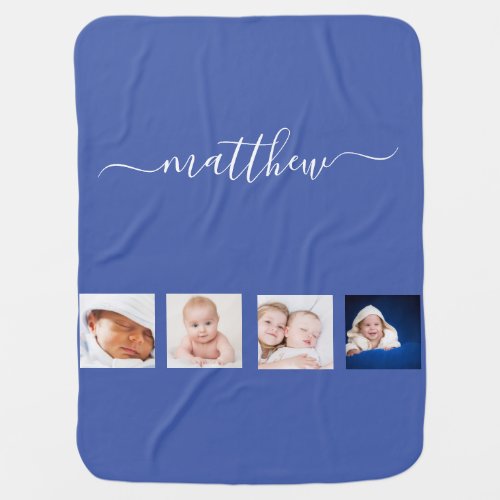 Blue baby boy photo collage name baby blanket
