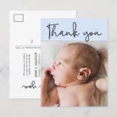 Blue - Baby boy Photo thank you Script Birth Announcement Postcard | Zazzle