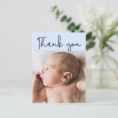 Blue - Baby boy Photo thank you Script Birth Announcement Postcard | Zazzle