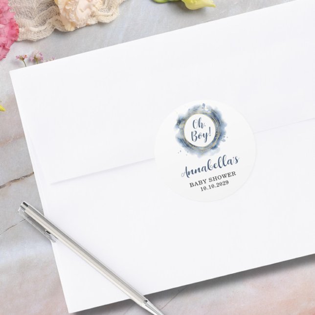 Blue Baby Boy Shower Classic Round Sticker (Creator Uploaded)