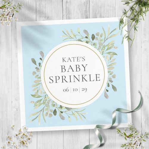 Blue Baby Boy Shower Greenery Watercolour Leaves Napkins