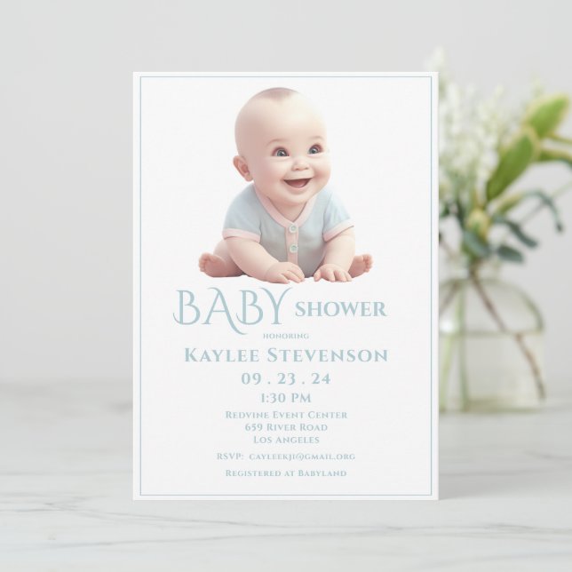 Blue Baby Boy Shower Invitation (Standing Front)