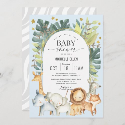 Blue Baby boy shower Jungle animals themed Invitation