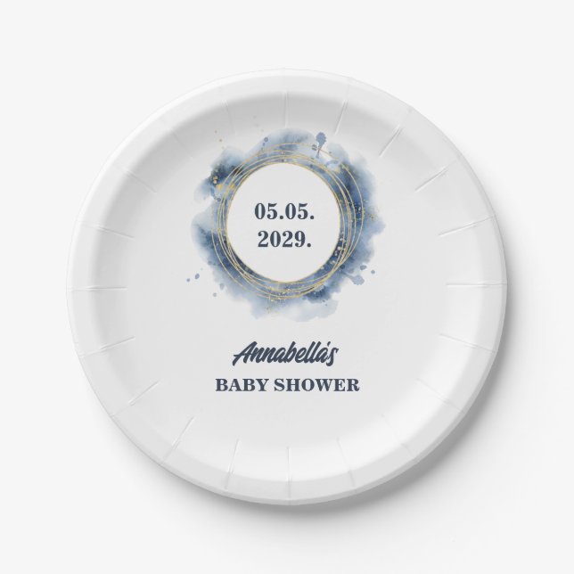 Blue Baby Boy Shower  Paper Plates (Front)