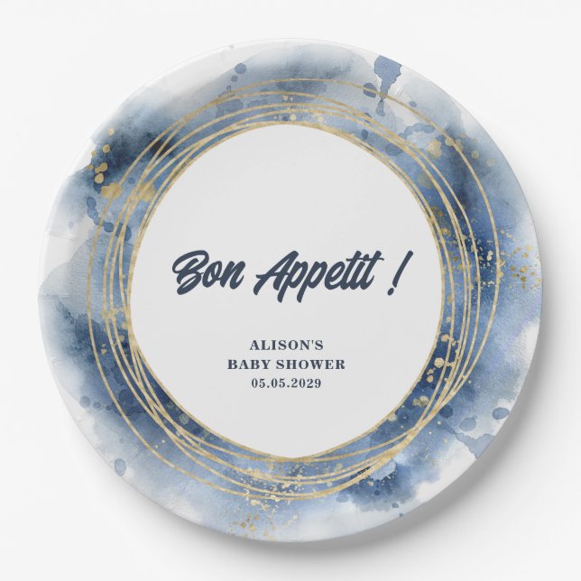 Blue Baby Boy Shower Round Paper Plates (Front)