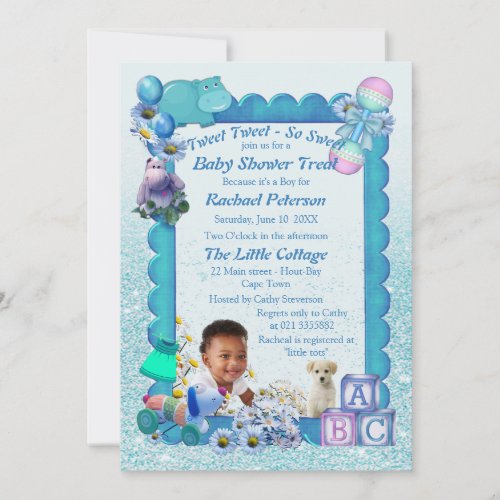 Blue Baby Boy Shower Tweets Invitation