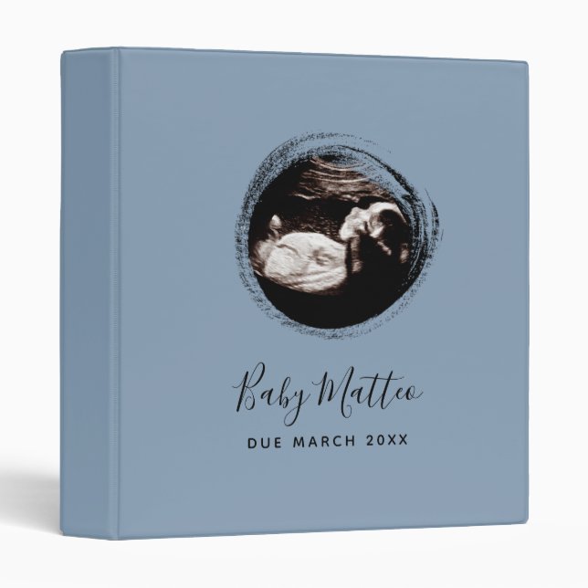 Blue Baby Boy Sonogram Ultrasound Pregnancy Book  3 Ring Binder (Front/Spine)