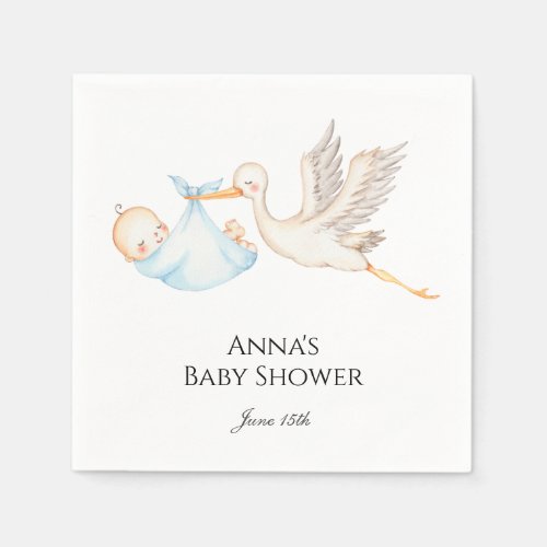 Blue Baby Boy Stork Baby Shower  Napkins