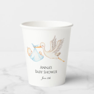 Blue Baby Boy Stork Baby Shower Paper Cups