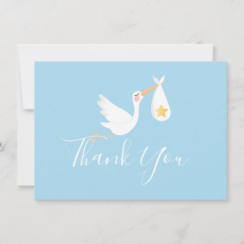 Blue Baby Boy Stork Gold Star Script Thank You