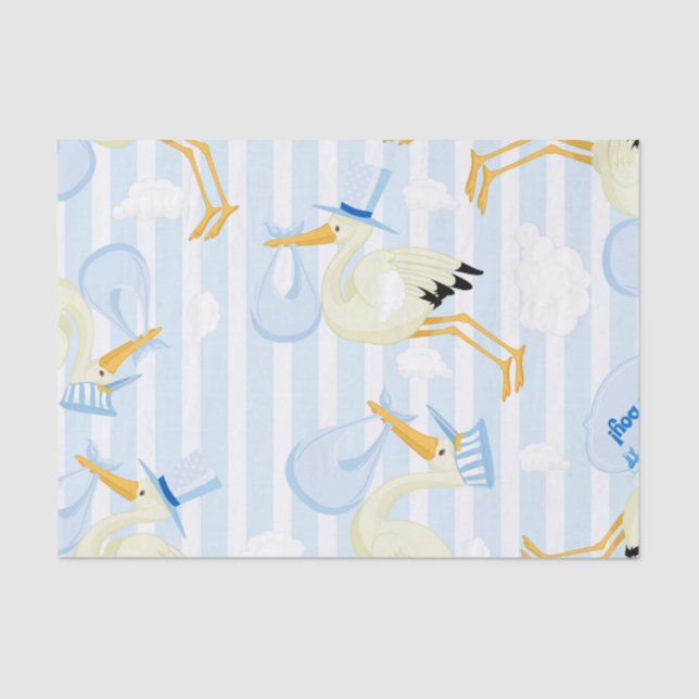 Blue Baby Boy Stork Tissue Paper (Front)