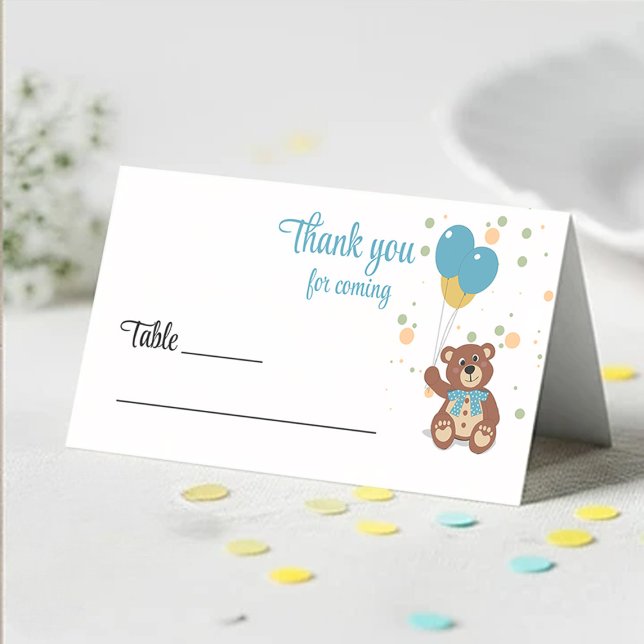 Blue Baby Boy Teddy Bear Baby Shower Guest Name Place Card (Creator Uploaded)