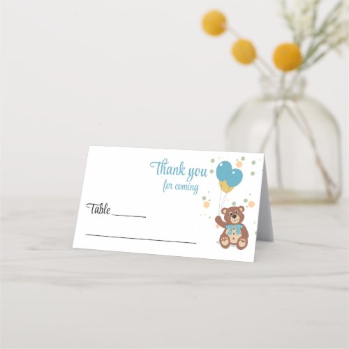 Blue Baby Boy Teddy Bear Baby Shower Guest Name Place Card