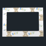 Blue Baby Boy Teddy Bear Watercolor Baby Magnetic Frame<br><div class="desc">Cute little brown watercolor teddy bears and baby typography. Just adorable.  A simple and sweet way to display your favorite grandchild photo on your fridge.  This makes a great gift.</div>