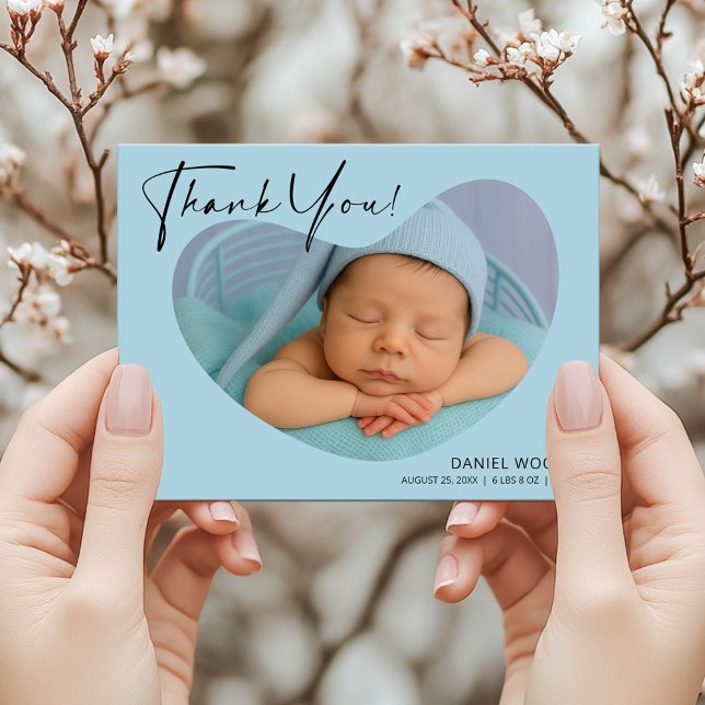Blue Baby Boy Thank You Postcard with Photo (Creator Uploaded)