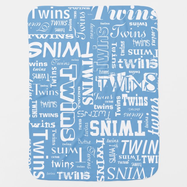 Blue Baby Boy Twins Receiving Blanket (Front)
