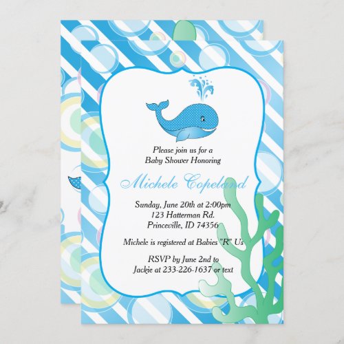 Blue Baby Boy Whale Baby Shower Invitation