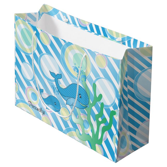 Blue Baby Boy Whale Large Gift Bag (Front Angled)