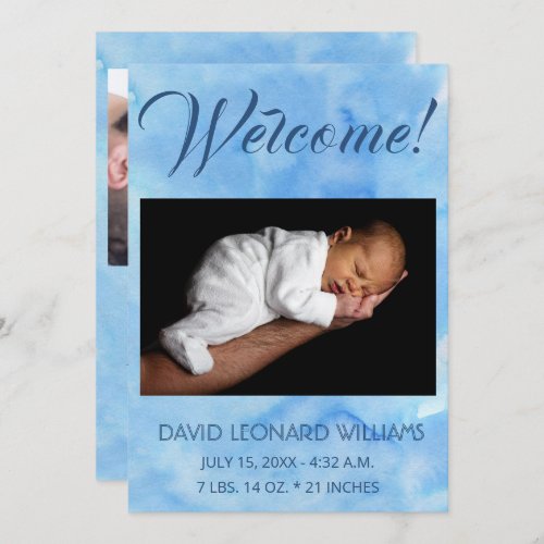 Blue Baby Boys Photo Birth Announcement 